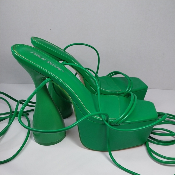 Public Desire Size 8 Anabele Green Pu Lace Up Cylinder Platform Heels Shoes - Picture 10 of 16